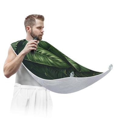Tropical Leaf Beard Bib Apron Beard Hair Catcher for Men Shaving Fathers Day Anniversary Christmas Gifts for Dad Husband Beard Bib with 2 Suction Cups