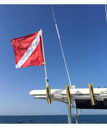 SPEARFISHING WORLD Dive Flag with Pole for Boat T - Top and Rod Holder Safety for Scuba Spearfishing Diving Freediving and Snorkeling