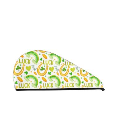 Hair Towel Wrap Hair Drying Towel with Button Towel Turban Head Towel to Dry Hair Quickly (St Patrick's Day1)