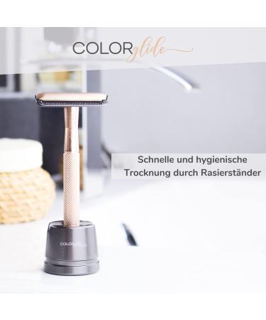 COLORGLIDE Razor Plane for Women | Zero Waste Safety Razor Set with Stands & Blades | Closed Comb Ladies Razor in Gold | Eco-Friendly Grooming Solution - Buy Online on GoSupps.com