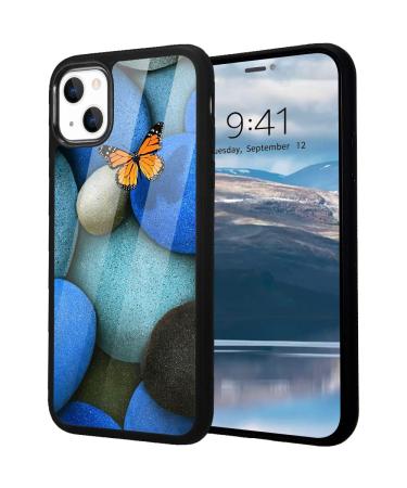 Idocolors Cute Butterfly Phone Case Compatible with iPhone 15 Plus Fresh Blue Cobblestone Durable Firm Protective Case Shockproof Dustproof Soft TPU Bumper Scratch Resistant Cover for iPhone 15 Plus iPhone 15 Plus Stone