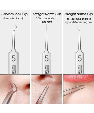 Usiveinborn Blackhead Remover Blackhead Tweezers Facial Blackhead Remover Tweezers Professional Stainless Steel Facial Blackhead Remover Tweezers (8-Piece Set) - Buy Online on GoSupps.com