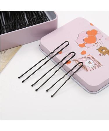 150pcs U Shaped Hair Pins 3 size with Cute Case 5cm 6cm 7cm U Shaped Hair Pins Kit for Women Girls ballet bun and Hairdressing Salon (Black)