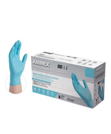 AMMEX Blue Nitrile Disposable Exam-Grade Gloves, 3 Mil, Latex & Powder Free, Food-Safe, Lightly-Textured, Non-Sterile Medium (Pack of 100) Box of 100