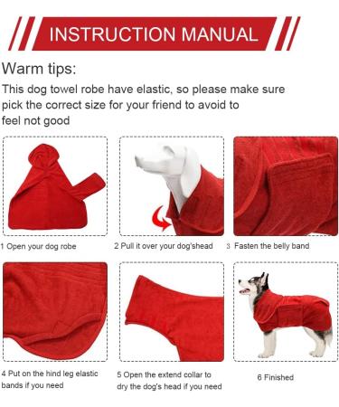 Jodsen Dogenbadel Red Dog Bathrobe - Super Absorbent Soft Towel for Pets (64cm/XL) - Fast Drying Adjustable Dog Towels & Cat Bathrobe - Buy Online on GoSupps.com