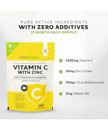 Vitamin C 1300mg and Zinc with Bioflavonoids - 180 Capsules (3 Month Supply) | No Additives | Better Absorption | Easy to Swallow - Buy Online on GoSupps.com