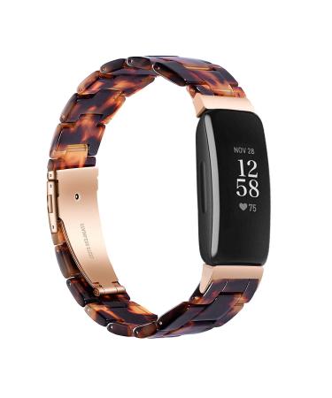 Wongeto Compatible with Fitbit Inspire 2 & Inspire/Inspire HR Bands for Women Girls, Resin Strap with Stainless Steel Buckle Replacement Bands for Fitbit Inspire accssorises (Rose Gold+Tortoise)