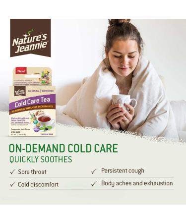 Nature's Jeannie Cold Care Tea - Peppermint Herb Flavor - 9 Tea Bags with Zinc, Vitamin C, Elderberry - Soothes Cold Discomfort - Buy Online on GoSupps.com