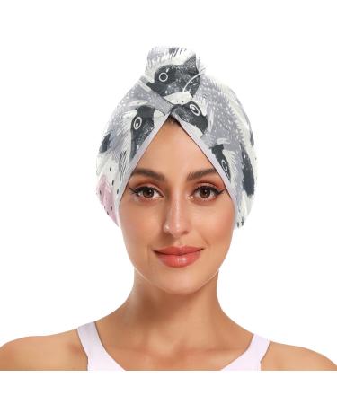 Raccoon Diagram Hair Towel 2 Pack Super Absorbent Hair Drying Towel Quick Dry Hair Turbans Head Towel with Button Twisty Wrap for Women Girls