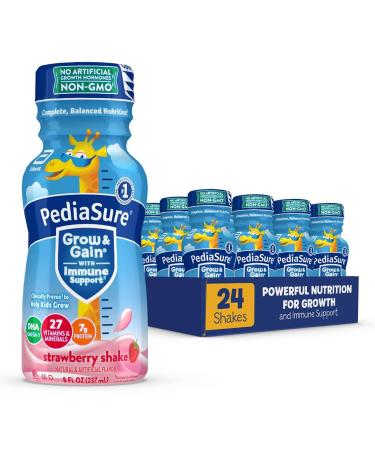 PediaSure Grow & Gain with Immune Support Kids Protein Shake 27 Vitamins and Minerals 7g Protein Helps Kids Catch Up On Growth Non-GMO Gluten-Free Strawberry 8-fl-oz Bottle 24 Count