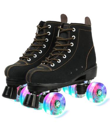 Comeon Classic Women Roller Skates,Unisex High-top 4 Wheel Roller Skates Double Row Roller Sskates for Boys and Girls US:8.5 black flash wheel