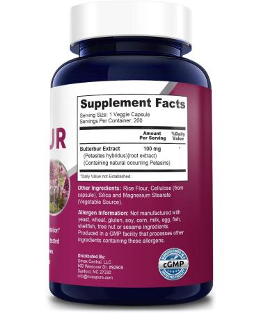 NusaPure Butterbur Extract 100mg | 200 Veggie Capsules | Non-GMO, Vegetarian & Gluten-Free - Buy Online on GoSupps.com