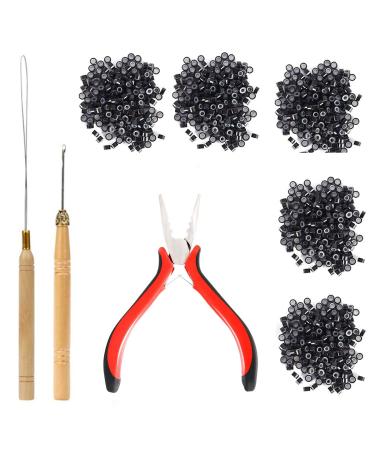 Hair Extensions Tools Kit Professional Hair Styling Tools Accessory 500 Pcs Micro Ring Beads 1 Hair Extension Plier 2 Hook Needle Pulling Loop 2 Plastic Alligator Hair Clips  for Fairy Hair Tinsel Strands and all Hair Ex...