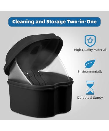 Denture Cleaning Box with Drainage Basket - Durable Denture Bath in Black - Buy Online on GoSupps.com