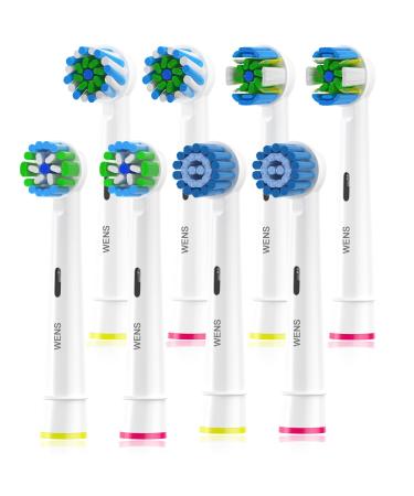 WENS Sensitive plug-in brushes compatible with oral B electrical toothbrush toothbrush heads Suitable for oral-B PRO1000/2000 2 sensitive 2 precision 2 flow 2 cross (white-8PC))