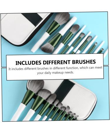 Set of 12 Green Glass Make-Up Eyeshadow Mixing Makeup Black Costume Blush Brush Concealer Brush Eyebrow Brush Eye Brush with Wooden Handle - Buy Online on GoSupps.com