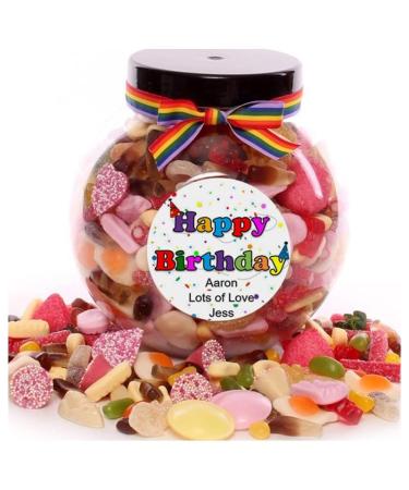My Kind of Gift Happy Birthday Personalised Sweet Jar - 1800g rainbow approx 20cmx20cmx16cm