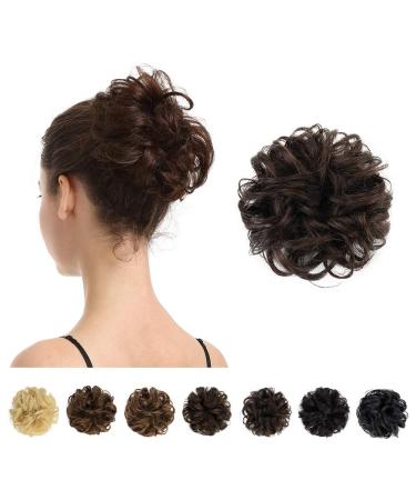 BARSDAR 100% Human Hair Bun Messy Bun Scrunchies Ponytail Extensions Curly Hair Bun Hair Piece for Women/Kids Tousled Updo Donut Chignons(2# Dark brown) 1 Count (Pack of 1) 2# Dark Brown