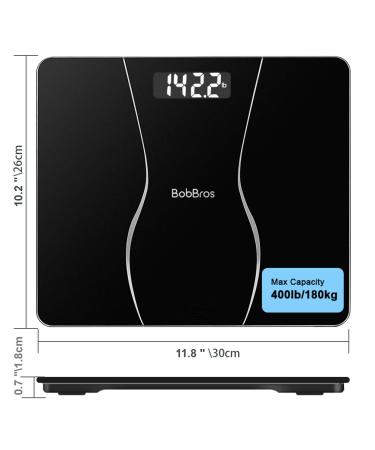 BobBros Digital Body Weight Scale - Step-On Technology, High Accuracy 0.2 lb/0.1 kg, 400 lbs/180 kgs Capacity (Black) - Buy Online on GoSupps.com