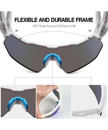 SummerLight Viper Sunglasses: Wrap Around Sport UV 400 Protection Goggles White Frame Blue Mirror Lens - Buy Online on GoSupps.com