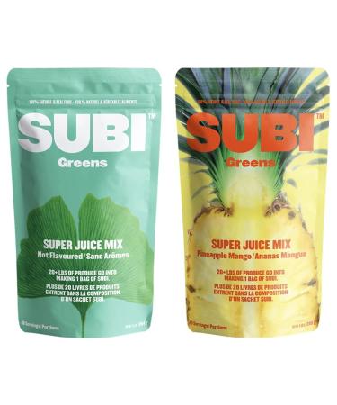 SUBI Best Green Superfood NOT FLAVOURED VEGETABLE AND DAILY GREENS REPLACEMENT + More Morning Energy Booster 40 Day Supply & Best Green Superfood Pineapple Mango + More Morning Energy Booster Best Green Superfood + Pineapple Mango