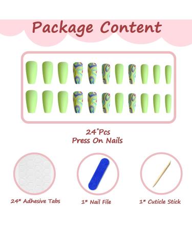 24 Medium Length Green French Tip Coffin Nails | Press-On Ballerina Fake Nails for Women & Girls - Buy Online on GoSupps.com