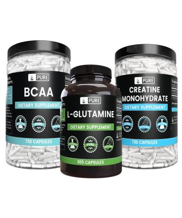 PURE ORIGINAL INGREDIENTS Creatine Monohydrate BCAA & L-Glutamine Capsules Bundle No Fillers Always Pure