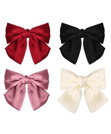 jklitio 4pc Oversized Bow Vintage Hair Clips with Spring Clips to Fix Hair Soft Satin Silk Ladies Hair Clips Ladies Hair Accessories for Christmas Everyday Party