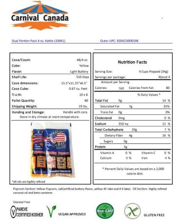 4oz Premium America All in One Pack Popcorn | Premeasured Theatre Quality Kernels for Kettle Popcorn Machines. 48 Individual 4oz Portion Bags per case Butter Flavoured - Buy Online on GoSupps.com