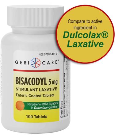 GeriCare Bisacodyl 5 mg Laxative Coated Tablet | Generic for Dulcolax | Stimulant Laxative | Gentle Overnight Constipation Relief 100 Count (Pack of 1) - Buy Online on GoSupps.com