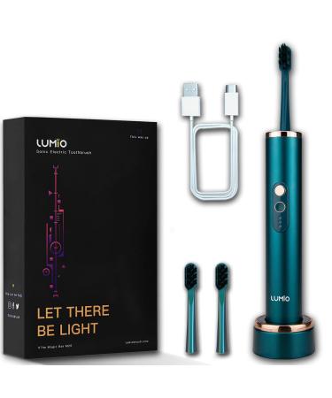 LUMIO Electric Toothbrush - Self-Cleaning Sonic Vibration - Portable Retractable Ultra Soft Brush Head - Cordless Fast Charging for Travel and Home Use (Dark Green)