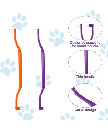Double-Sided Cat Toothbrushes - 2 Pack Kitten Dental Care Brush with Microbe Head & Curved Handle - Purple & Orange - Buy Online on GoSupps.com