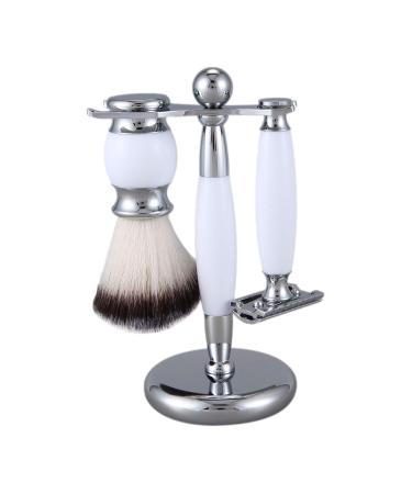 Obahdirry Men's Shaving Set with Brush Vintage Shaving Kit Beard Brush Metal Alloy Bristle Household Beard Brush (White)