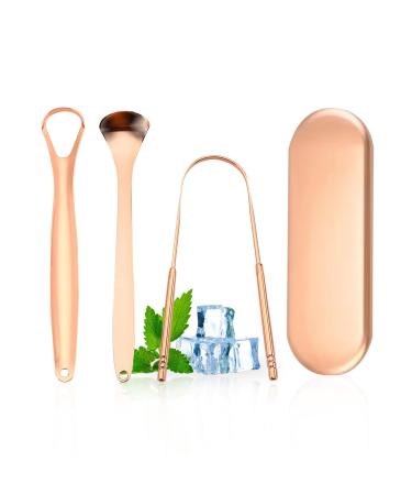 Tongue Scraper  Metal Tongue Cleaner for Adults & Kids  Reduce Bad Breath Maintain Oral Hygiene  Stainless Steel Tongue Scrapper Metal Tongue Cleaner (1 Set of 3 Pieces) Rose Gold