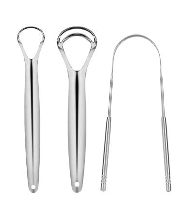 Tongue cleaner - 3 pieces of tongue scraps made of stainless steel for bad breath against bad breath - metal tongue brush tongue scraper cleaner set for adults & children oral hygiene heals bad breath silver