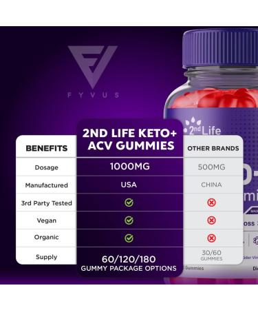 2nd Life Keto ACV Gummies - Advanced Weight Loss Formula with Apple Cider Vinegar - 60 Gummies - Buy Online on GoSupps.com