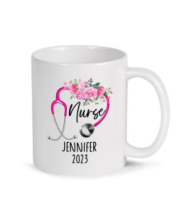 Heart Stethoscope Nurse Mug Nurse Gifts For Women Personalized Nurse Name Mug Custom Stethoscope Coffee Mug Gift For Nurse/Nursing/RN Nurse Week Gifts Nurse Mug Nurse Coffee Cup 11oz 15oz Heart Stethoscope Nurse White Mug