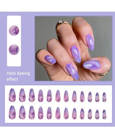 TQUXNGA 24x/Box Almond False Nail Full Cover Stick on Nail Almond Nail Tips Purple False Nail Press On Nail Artificial Nail - Buy Online on GoSupps.com