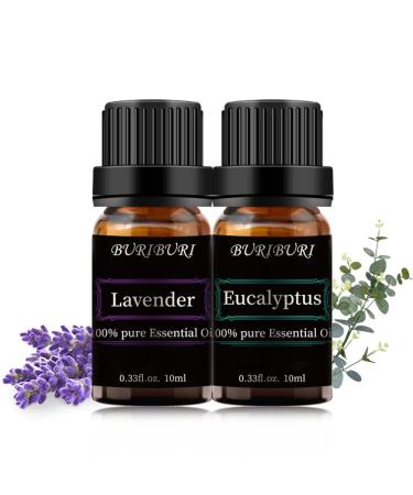 Lavender and Eucalyptus Essential Oil, 100% Pure, Undiluted, Natural, Organic Aromatherapy Essential Oils Gift Set, 10MLx2 Lavender+Eucalyptus