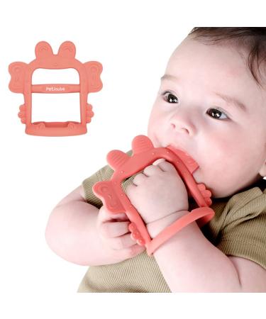 PETINUBE Anti-Dropping Silicone Baby Wrist Teether Soothing Pacifier for Infants 3+ Months Babies  Pack of 1  Made in Korea (Crab-Baby Coral)