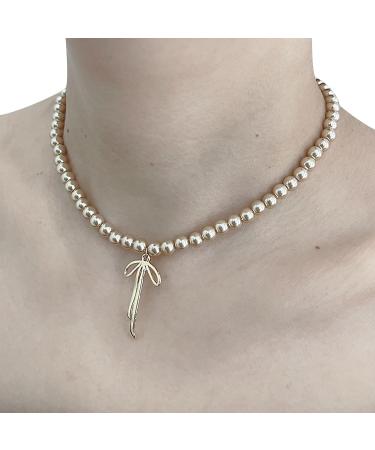 SOUTHJIELING Elegant Bow Pendant & Choker Pearl Necklace - Brown Pearl Charm Jewelry for Women - Buy Online on GoSupps.com