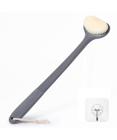 Back body scrubber brush for shower peeling shower brush for body body-bridge-foot peeling peeling with a long range and non-slip handle for men and women (43cm gray)