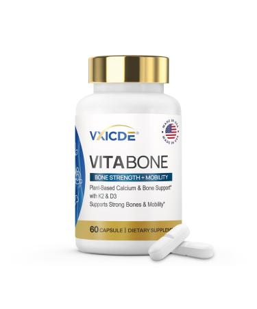 VitaBone Plant-Based Calcium with Vitamin D3 & K2 Supports Strong Bones & Mobility Vegan Non-GMO Gluten-Free Supplement 60 Capsules