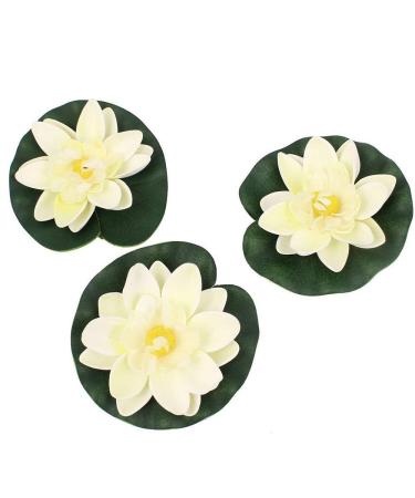Vectexi Artificial plastic Lotus flowers fake floating water lily floral ornamental for aquarium pond pool 3 pieces white
