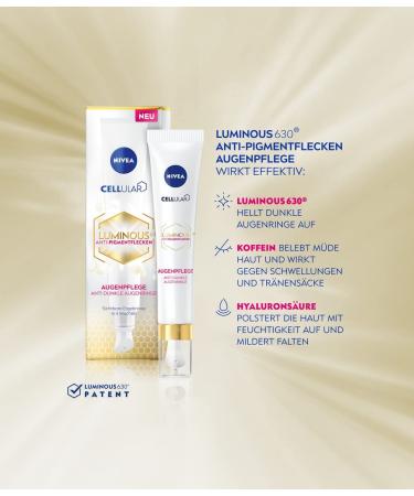 Nivea Cellular Luminous 630 Anti-Pigment Eye Care (15ml) | Anti-Aging Cream for Dark Circles | Moisturizing Eye Cream with Hyaluron & Caffeine - Buy Online on GoSupps.com
