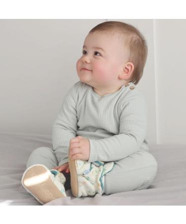 Dotty Fish Cotton Baby Booties with Suede Sole - Teal Fleece Safari Animals, 0-6 Months - Buy Online on GoSupps.com