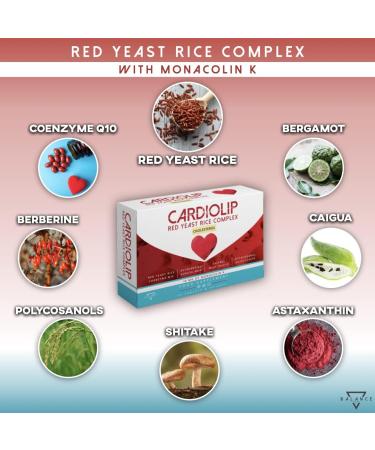 CARDIOLIP | Red Rice Yeast | 10 mg Monacolin K | 667 mg Red Rice | Enriched with 8 active ingredients including: Coenzyme Q10 Auricularia Milk Thistle Astaxanthin Shitake | 30 tablets - Buy Online on GoSupps.com