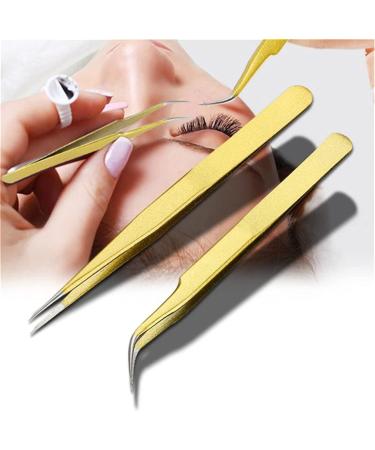 Professional Stainless Steel Golden Eyelash Extension Tweezers - Precision Tool for Lash Supplies - Buy Online on GoSupps.com