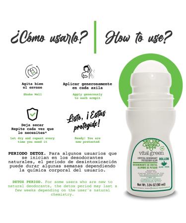 Vital Green Roll On Deodorant | Potassium Alum & Aloe Vera | Sensitive Skin | 3.04 Fl Oz (3 Units) | Odor-Eliminating Non-Staining International Shipping - Buy Online on GoSupps.com