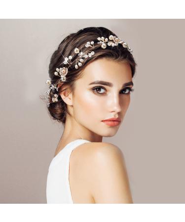 Sightor Rosegold Bridal Headband - Crystal Pearl Rhinestone Hair Jewelry for Bride & Bridesmaids - Buy Online on GoSupps.com